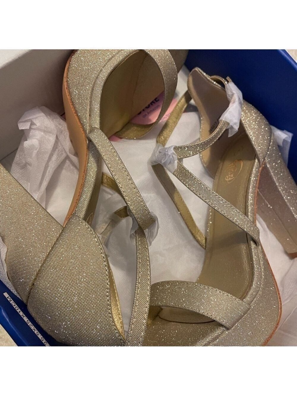 Trary Gold Strappy Heels Size 8 - Picture 7 of 16